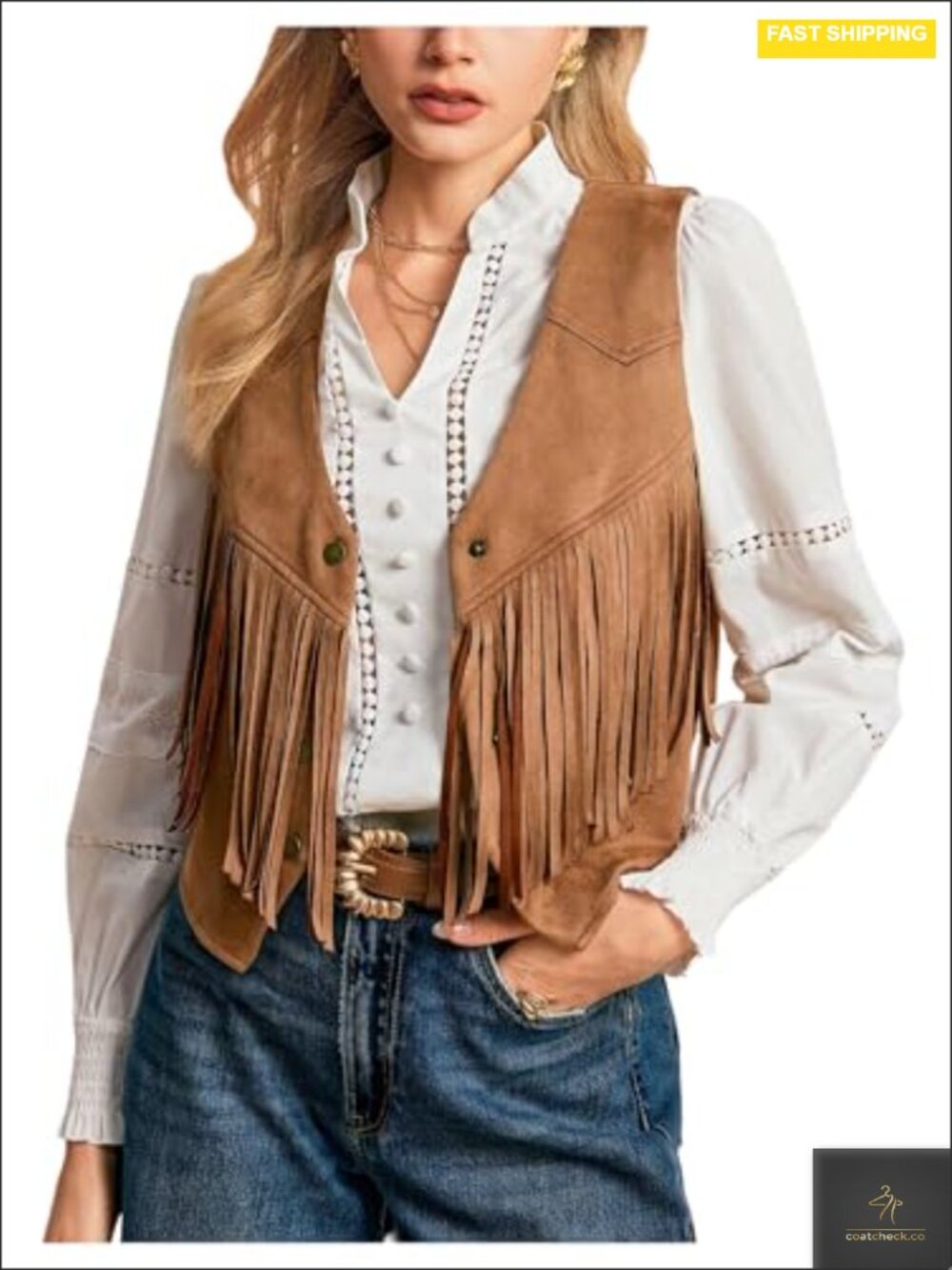 Women's Western Fringe Faux Suede Sleeveless Button Down Cropped Vest Cowgirl